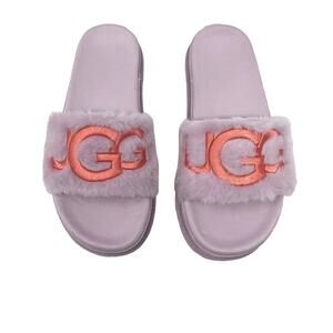 NIB Ugg Purple Orange Laton Fur Slide Slippers Size 9